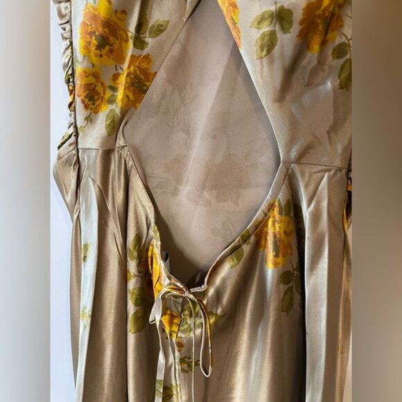 NEW Reformation Anaiis Silk Long Dress Poet Brown Tan Floral | US 4 UK 8 - Picture 5 of 13